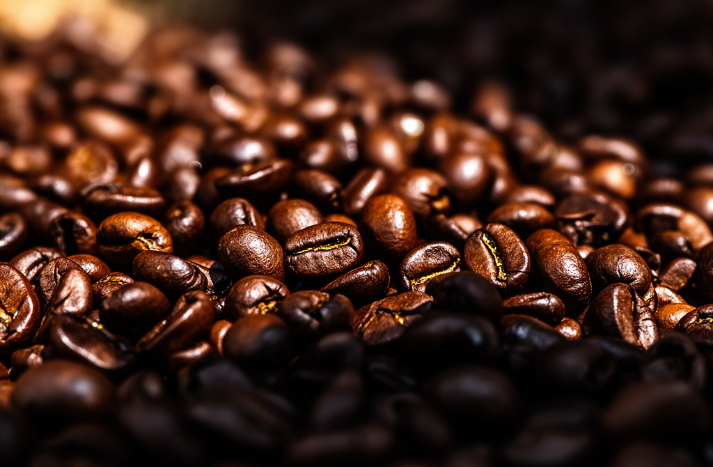 Bold dark roast coffee beans, roasted fresh