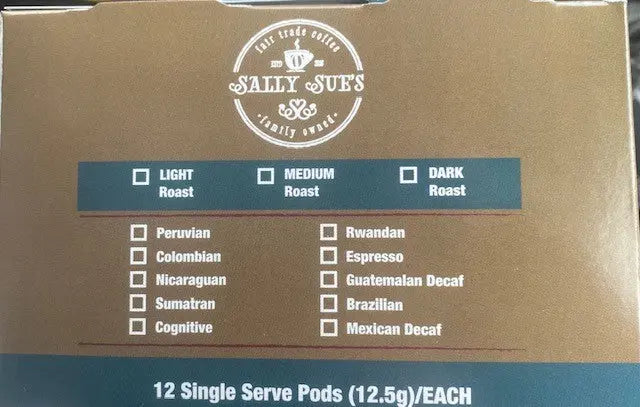 Box of Sally Sue's single-serve coffee pods